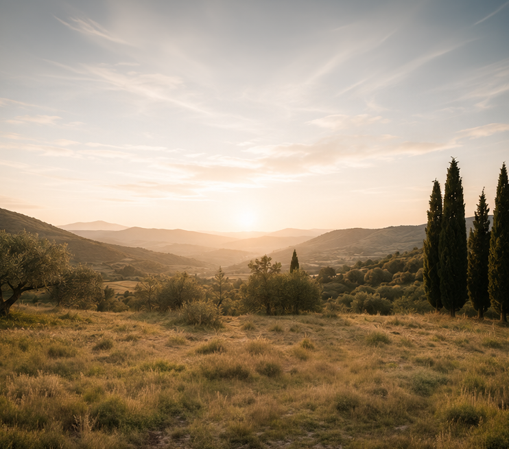 Landschaft im warmen Abendlicht